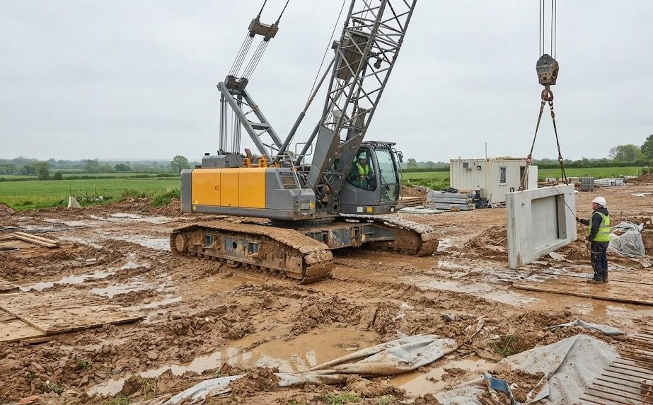 Grue mobile sur chenilles pour terrains meubles