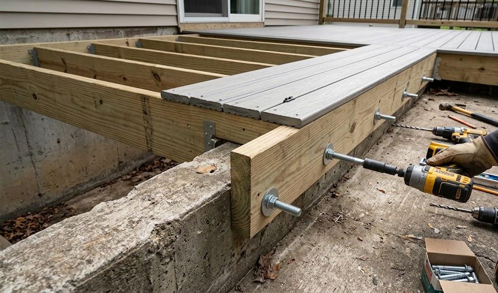 Fixer une terrasse en composite sur une dalle béton existante 